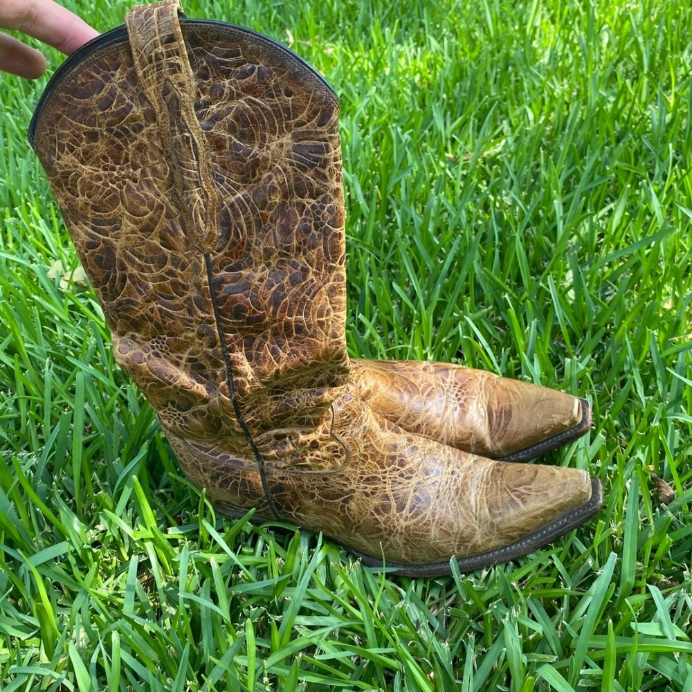 Lucchese 1883 Womens Autumn Dry Leaf Embossed Leather Snip Toe Cowboy Boots 6.5B - Picture 3 of 12